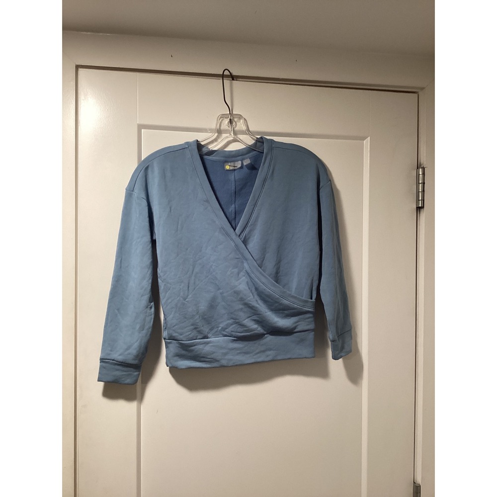 Zella Girl Blue Wrap Front Sweatshirt V-Neck Long Sleeve Top NWT L 10-12